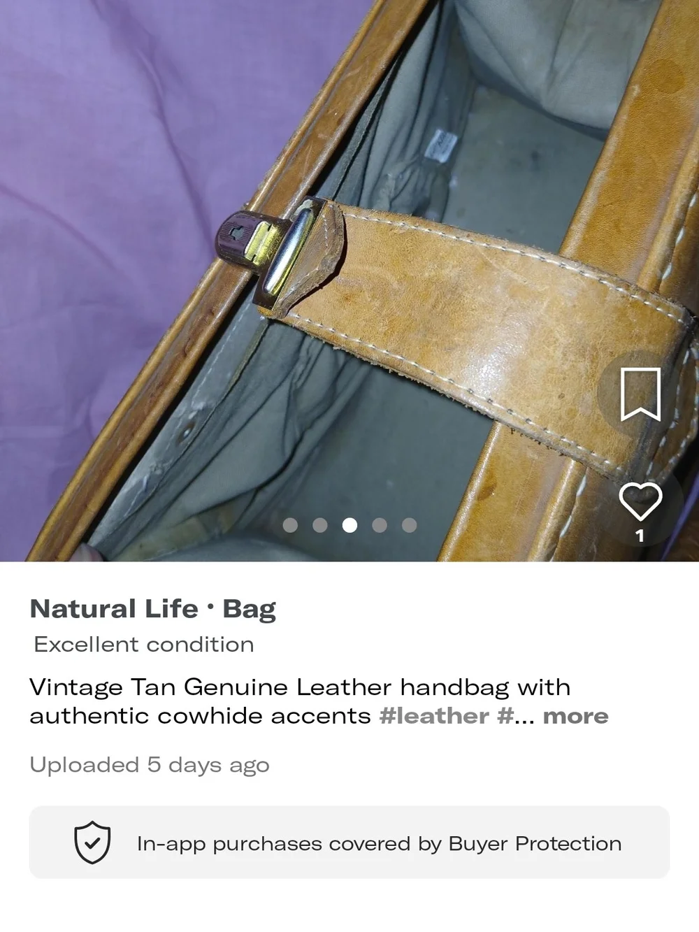 NATURAL LIFE Tan Leather Satchel with Black-and-White Cowhide Panel